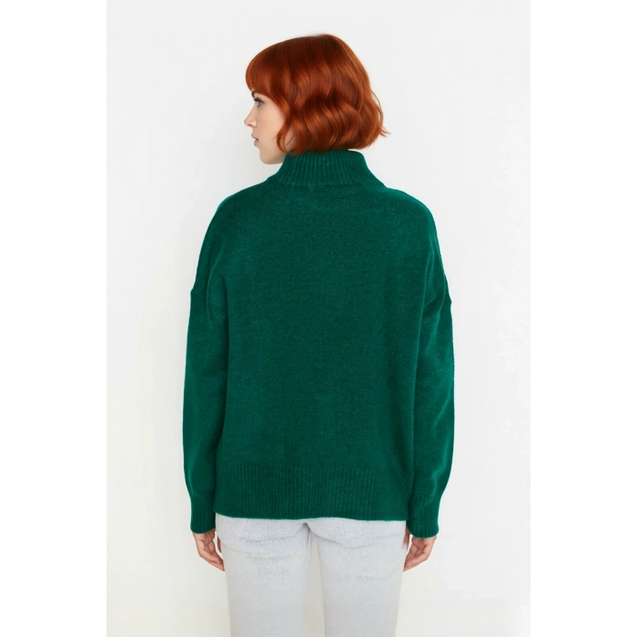 Kadın Günlük Oversize Düşük Kol Dik Yaka Uzun Triko Kazak Kışlık Şık Basic Rahatlık Sunar Kaliteli