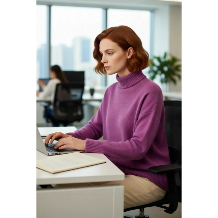 Kadın Günlük Oversize Düşük Kol Dik Yaka Uzun Triko Kazak Kışlık Şık Basic Rahatlık Sunar Kaliteli