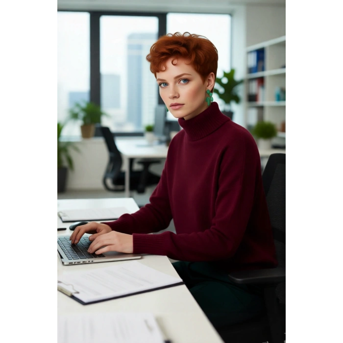 Kadın Günlük Oversize Düşük Kol Dik Yaka Uzun Triko Kazak Kışlık Şık Basic Rahatlık Sunar Kaliteli