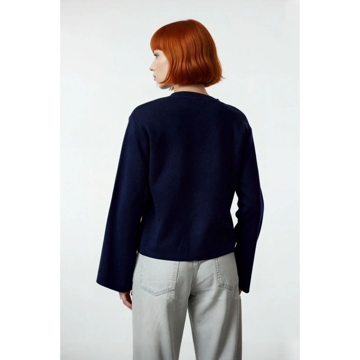 Kadın Günlük Rahat Bisiklet Yaka Basic Regular Kesim İspanyol Kollu Triko Kazak Kış Gardırobu