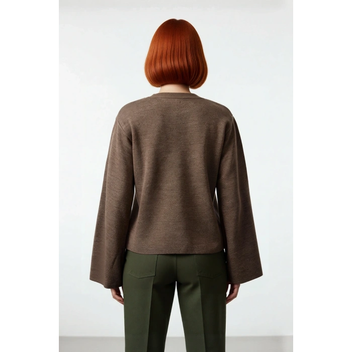 Kadın Günlük Rahat Bisiklet Yaka Basic Regular Kesim İspanyol Kollu Triko Kazak Kış Gardırobu