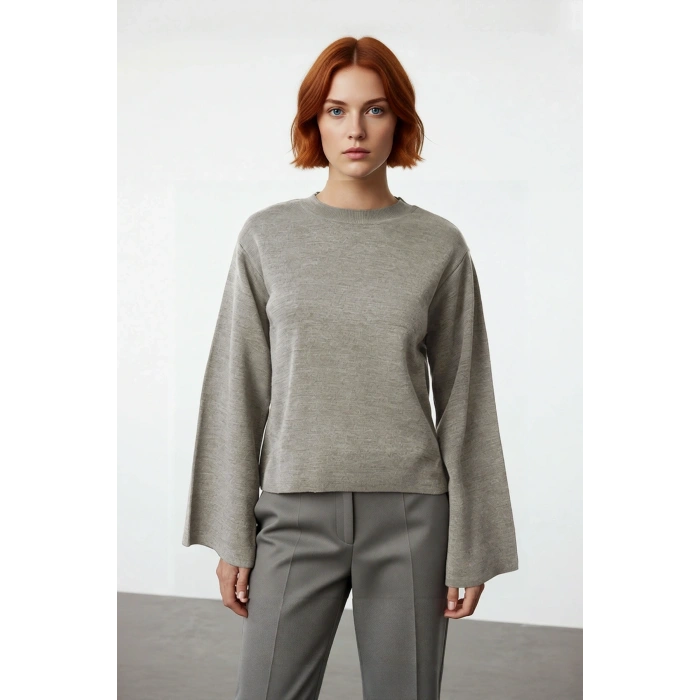 Kadın Günlük Rahat Bisiklet Yaka Basic Regular Kesim İspanyol Kollu Triko Kazak Kış Gardırobu