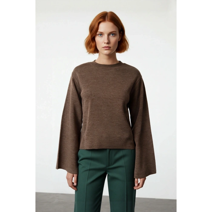 Kadın Günlük Rahat Bisiklet Yaka Basic Regular Kesim İspanyol Kollu Triko Kazak Kış Gardırobu