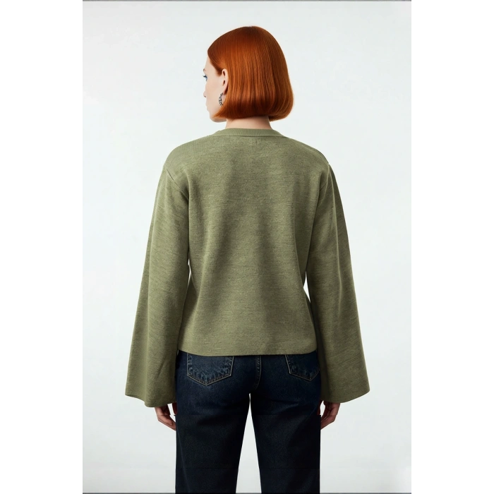 Kadın Günlük Rahat Bisiklet Yaka Basic Regular Kesim İspanyol Kollu Triko Kazak Kış Gardırobu