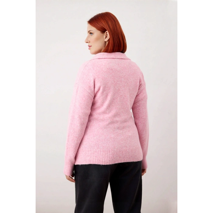 Kadın Günlük Stilinize Zarafet Katacak Regular Kalıp Polo Yaka Düz Desen Triko Kazak Kaliteli