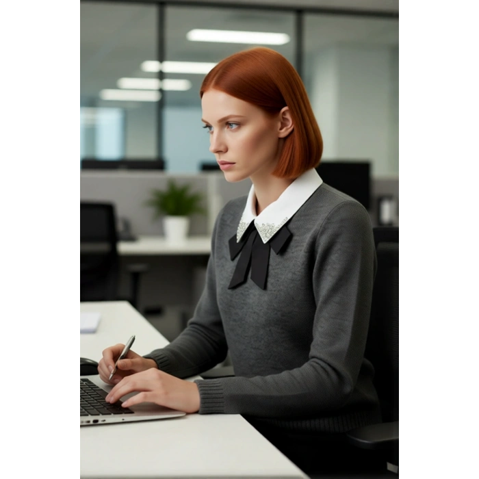 Kadın Günlük Ve Ofis Şıklığı İçin Regular Kalıp Taşlı Triko Kazak Tek Plaka Dokuma Rahatlığında