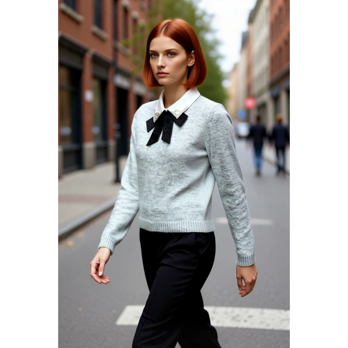 Kadın Günlük Ve Ofis Şıklığı İçin Regular Kalıp Taşlı Triko Kazak Tek Plaka Dokuma Rahatlığında