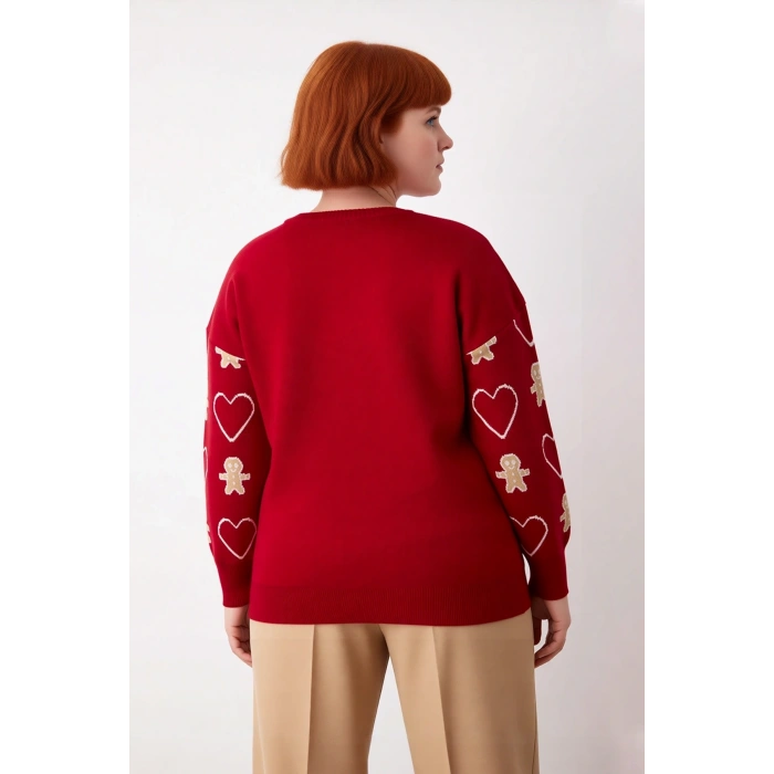 Kadın Günlük Yılbaşı Desenli Uzun Kollu Bisiklet Yaka Regular Kalıp Akrilik Triko Kazak Kaliteli