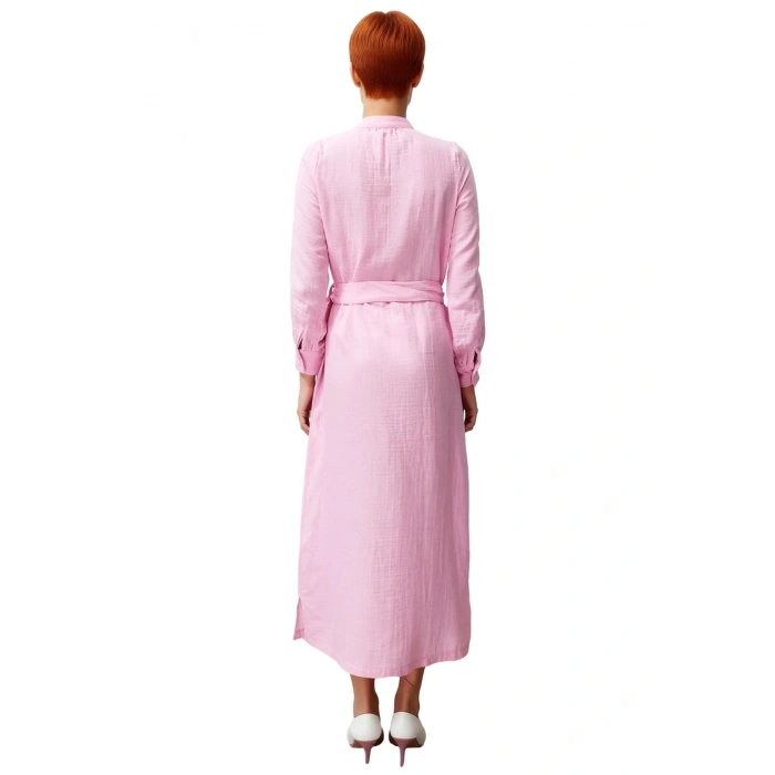 Kadın Hakim Yaka %100 Pamuk Dokuma Shift Elbise Kuşak Detaylı Uzun Kollu Şık ve Rahat Günlük Giyim.