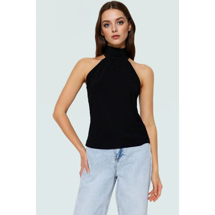 Kadın Halter Yaka Örme Bluz Rahat Günlük Stil Kaliteli İşçilik Özenle Seçilmiş