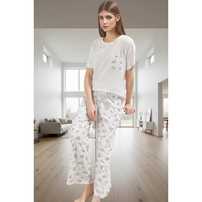 Kadın Hamile Pijama Takımı %100 Pamuk Çiçekli Desenli Rahat Seçkin Malzeme Modern Stil