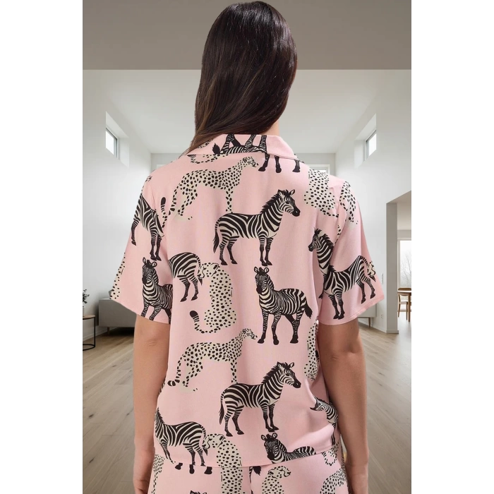 Kadın Hayvan Desenli Viskon Pijama Takımı Şortlu Rahat Yazlık Yüksek Kalite Premium