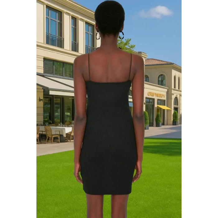 Kadın İnce Askılı Bodycon Mini Elbise Pamuklu Örme Kumaş Rahat Günlük Rahat Kullanım