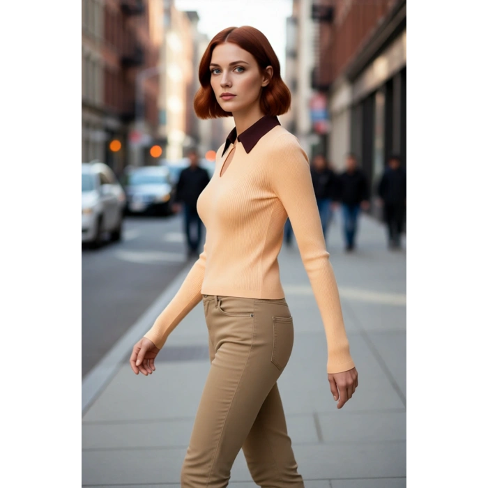 Kadın İnce Polo Yaka Fitted Triko Body Kazak Bahar Mevsimi İçin Şık ve Rahat Günlük Giyimde İdeal