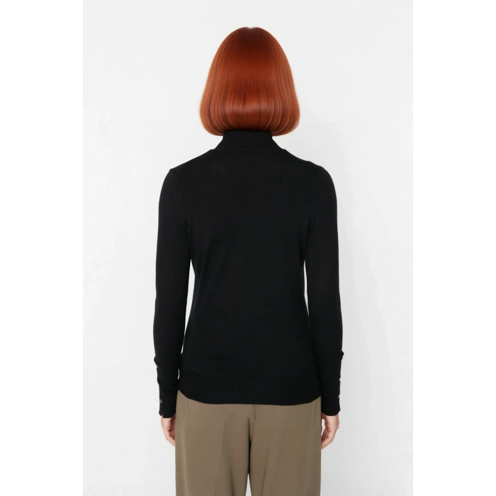 Kadın İnce Triko Balıkçı Yaka Fitted Kalıp Uzun Kollu Kazak Günlük Konfor İlkbahar Sonbahar