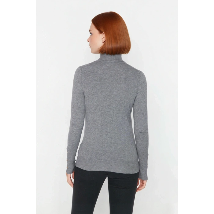 Kadın İnce Triko Balıkçı Yaka Fitted Kalıp Uzun Kollu Kazak Günlük Konfor İlkbahar Sonbahar