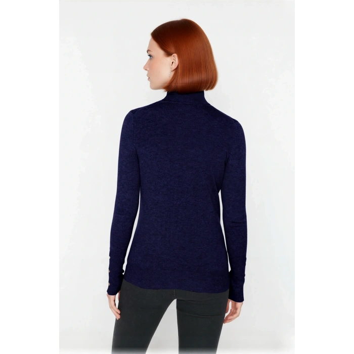 Kadın İnce Triko Balıkçı Yaka Fitted Kalıp Uzun Kollu Kazak Günlük Konfor İlkbahar Sonbahar