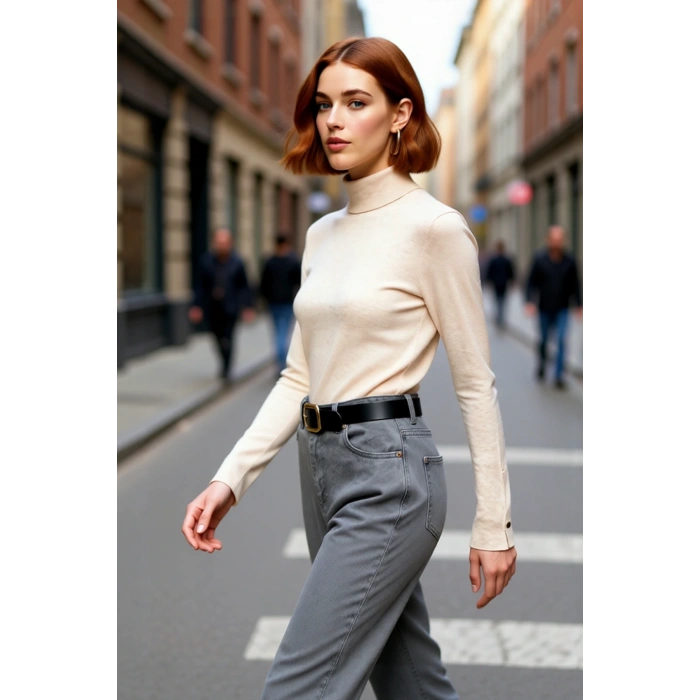 Kadın İnce Triko Balıkçı Yaka Fitted Kalıp Uzun Kollu Kazak Günlük Konfor İlkbahar Sonbahar