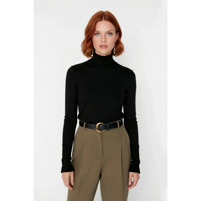 Kadın İnce Triko Balıkçı Yaka Fitted Kalıp Uzun Kollu Kazak Günlük Konfor İlkbahar Sonbahar