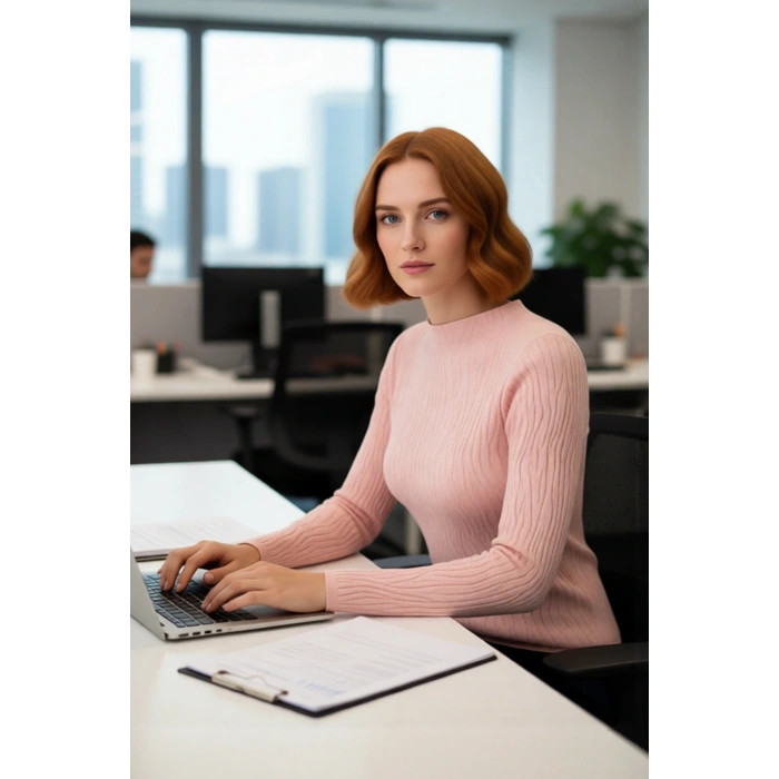 Kadın İnce Triko Dokulu Desen Fitted Kalıp Dik Yaka Standart Kollu Uzun Regular Boy