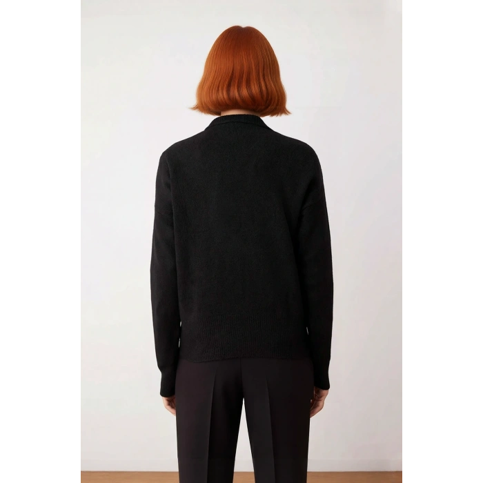 Kadın İncili Fiyonk Desenli Triko Kazak Regular Kalıp Bisiklet Yaka Orta Kalınlık İlkbahar Sonbahar