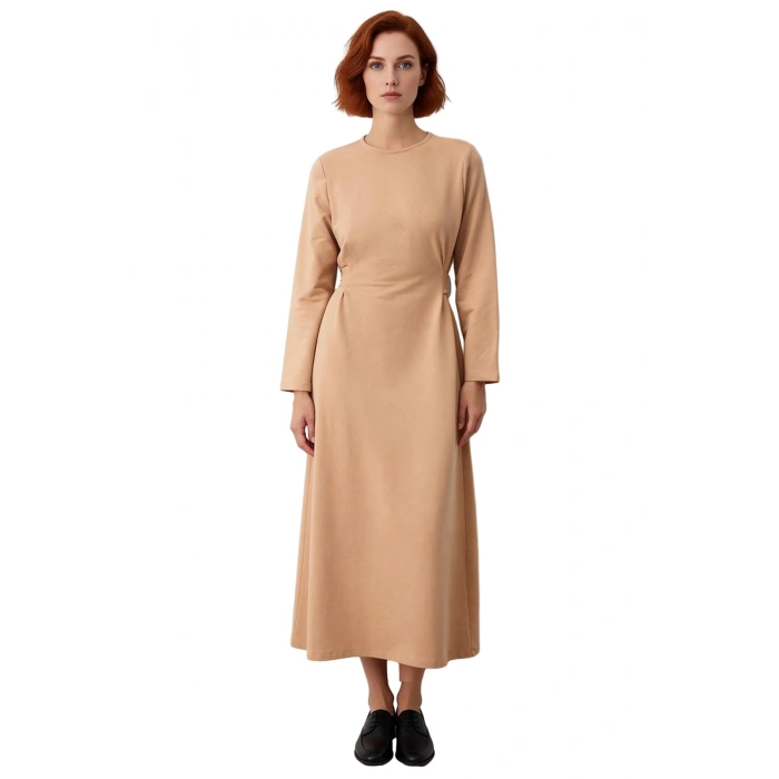 Kadın İnterlok Örme Uzun Kollu Maxi Boy Elbise Rahatlığı ve Modern Şıklığı Birleştirir Kaliteli