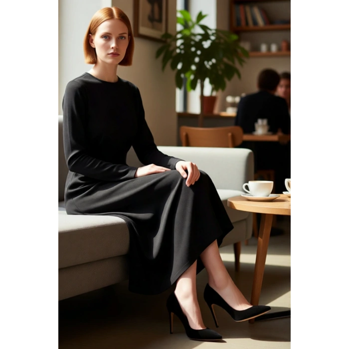 Kadın İnterlok Örme Uzun Kollu Maxi Boy Elbise Rahatlığı ve Modern Şıklığı Birleştirir Kaliteli