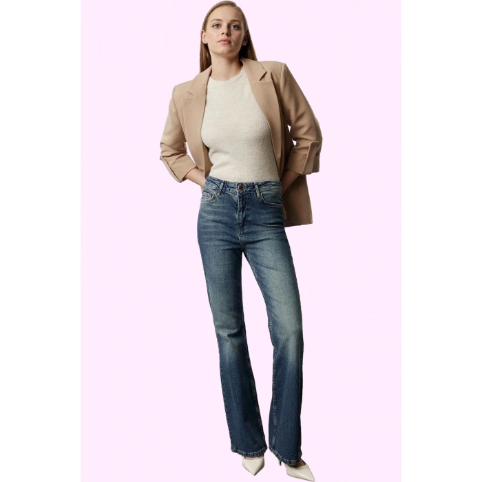 Kadın Jean Pantolon Yüksek Bel İspanyol Paça Flare Cool Comfort Günlük Yaz Aylarının Vazgeçilmezi