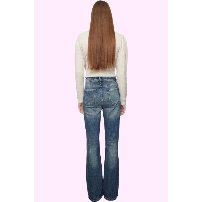 Kadın Jean Pantolon Yüksek Bel İspanyol Paça Flare Cool Comfort Günlük Yaz Aylarının Vazgeçilmezi