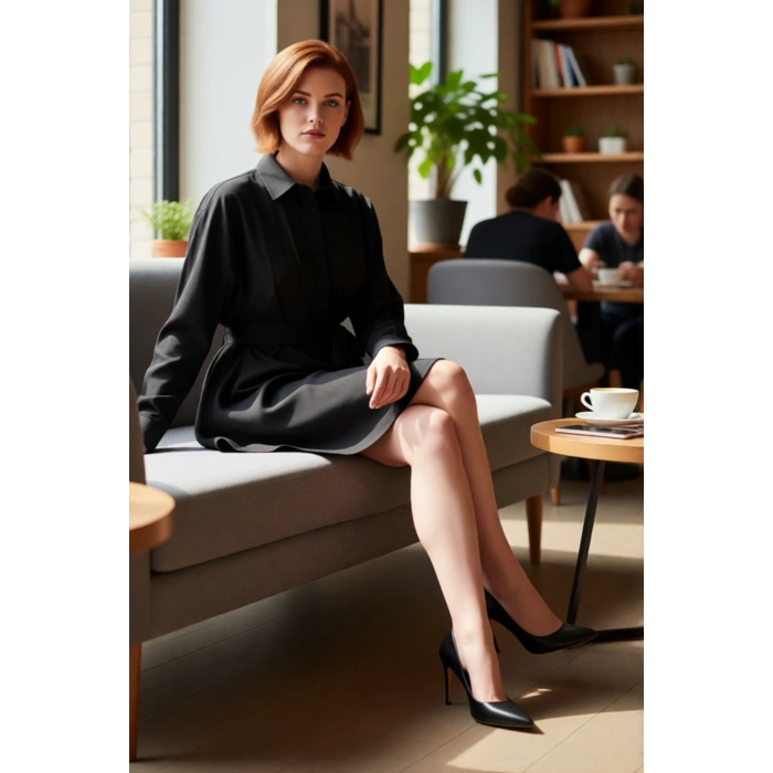 Kadın Kahverengi Düz Dokuma Gömlek Elbise Uzun Kol Mini Boy Şık ve Rahat Kış Kombinleri İçin İdeal