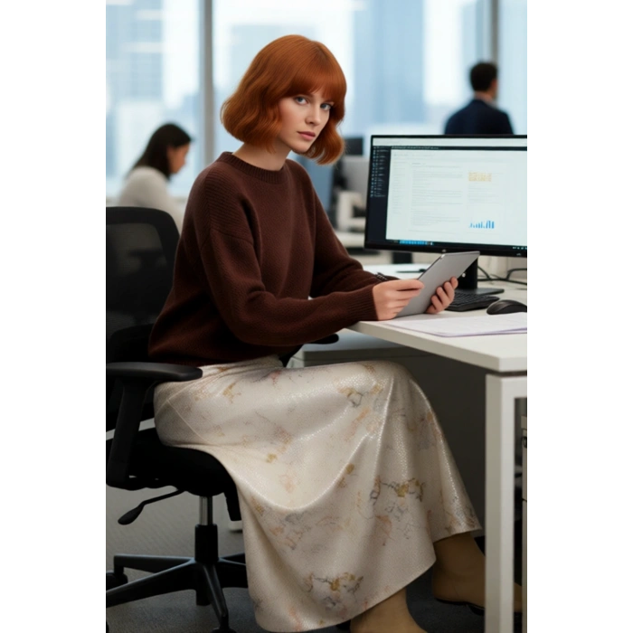 Kadın Kahverengi Oversize Triko Kazak Bisiklet Yaka Düşük Kol Tasarımı Kış Günleri İçin İdealdir