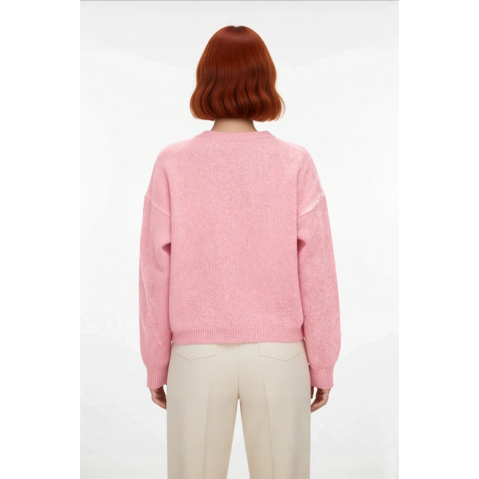 Kadın Kahverengi Oversize Triko Kazak Bisiklet Yaka Düşük Kol Tasarımı Kış Günleri İçin İdealdir