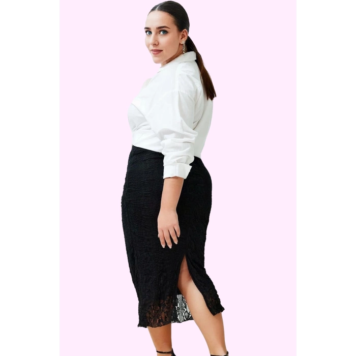 Kadın Kalem Kalıp Midi Boy Örme Etek Renk Dantel Detaylı Günlük Stil Yaz Aylarının Vazgeçilmezi