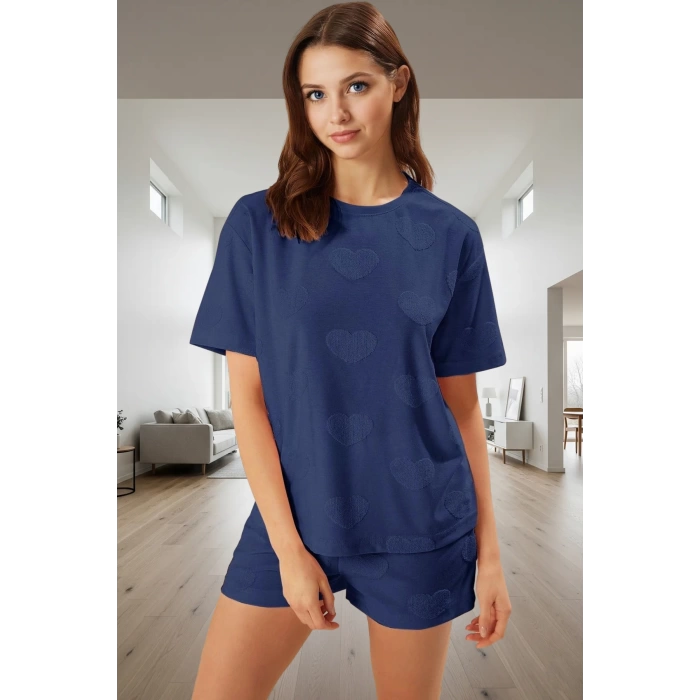 Kadın Kalpli Desenli Pamuklu Pijama Takımı Seçkin Malzeme Trend Tasarım