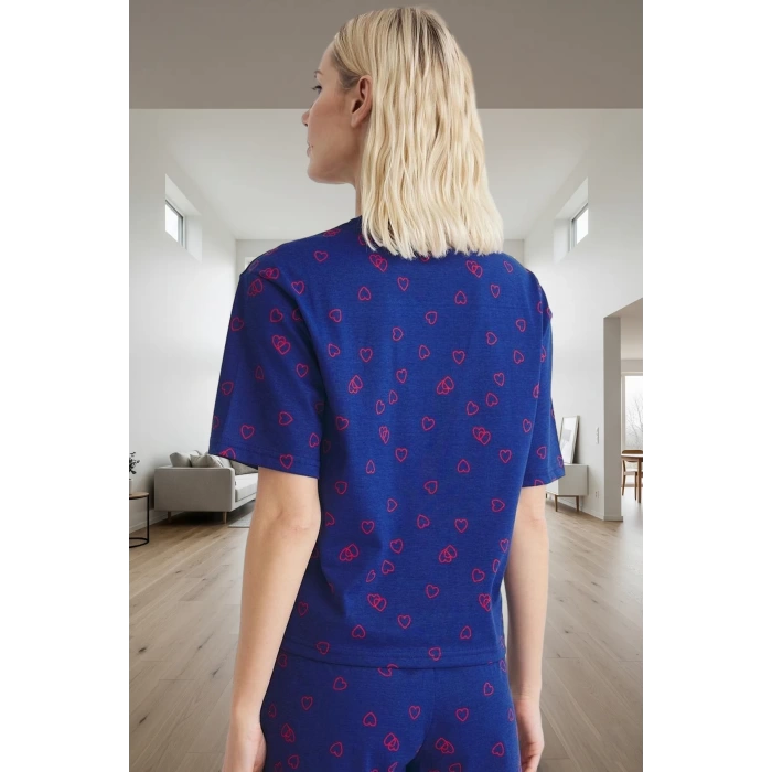 Kadın Kalpli Desenli Pamuklu Pijama Takımı Trend Tasarım Dayanıklı Malzeme Modern Stil