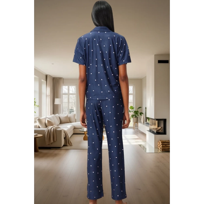 Kadın Kalpli Örme Pijama Takımı Rahat Şık Kısa Kollu Regular Kalıp Premium Kalite Seçkin Malzeme