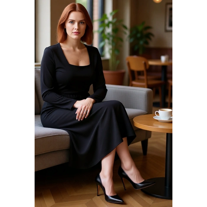 Kadın Kare Yaka A Line Kesim Uzun Kollu Örme Maxi Elbise Şık Ve Konforlu Günlük Stil Kaliteli