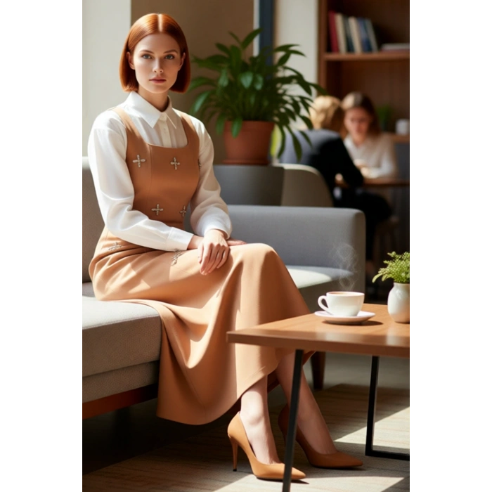 Kadın Kare Yaka Taş İşlemeli Dokuma Jile Elbise Modern Şıklığı Her Ortama Taşıyan Stil Kaliteli