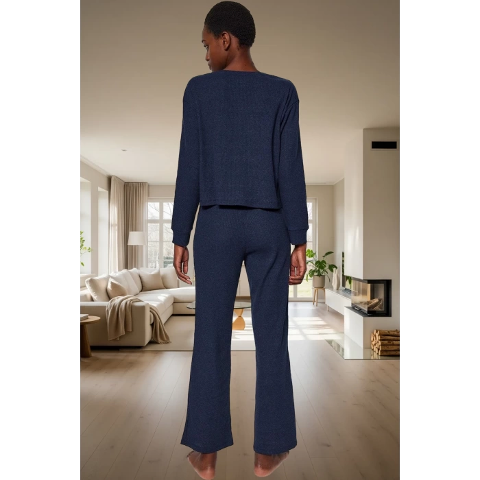 Kadın Kaşkorse Örme Pijama Takımı Kış Mevsimi İçin Rahat Özenle Seçilmiş Zarif Tasarım
