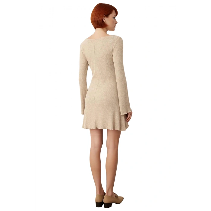 Kadın Kayık Yaka Bodycon Uzun Kollu Kaşkorse Örme Mini Elbise Günlük Şıklığınızı Tamamlar Kaliteli