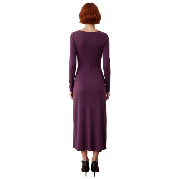 Kadın Kayık Yaka Düşük Kol Şık Düz Desen Bodycon Maxi Örme Elbise Kış Sezonu Zarafeti Sunar