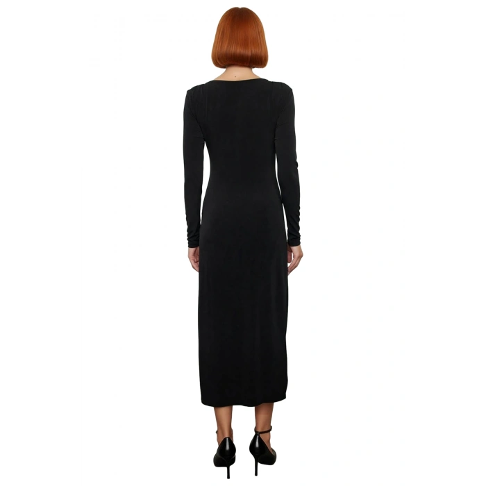 Kadın Kayık Yaka Düşük Kol Şık Düz Desen Bodycon Maxi Örme Elbise Kış Sezonu Zarafeti Sunar