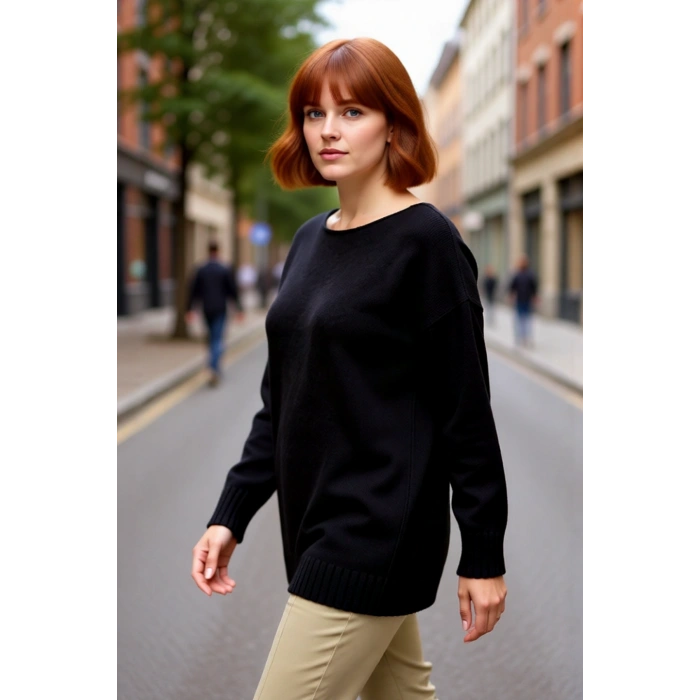 Kadın Kayık Yaka Regular Kalıp Triko Kazak Düz Desen Konforlu Şıklık Sunan Temel Parça Kaliteli