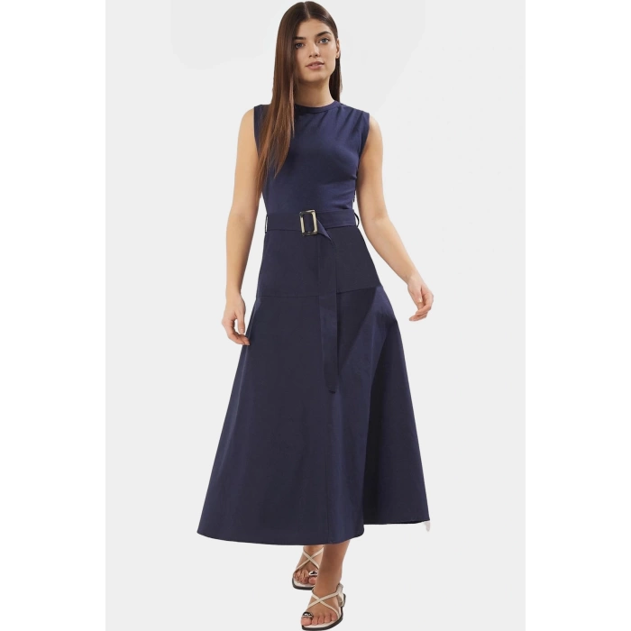 Kadın Kemerli A Kesim Midi Gabardin Elbise Günlük Şıklık Rahat Ve Şık Trend Tasarım