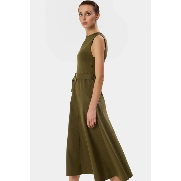 Kadın Kemerli A Kesim Midi Gabardin Elbise Günlük Şıklık Rahat Ve Şık Trend Tasarım