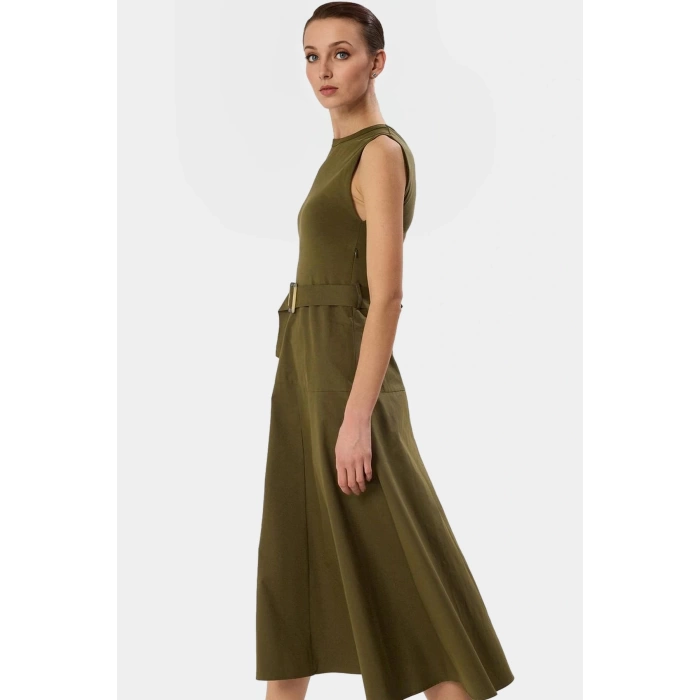 Kadın Kemerli A Kesim Midi Gabardin Elbise Günlük Şıklık Rahat Ve Şık Trend Tasarım