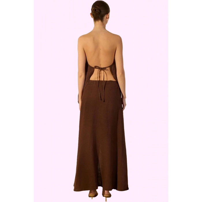 Kadın Keten Basic Siluet Maxi Etek Dokuma Kumaş Rahat Günlük Hafta Sonu Yaz Aylarının Vazgeçilmezi