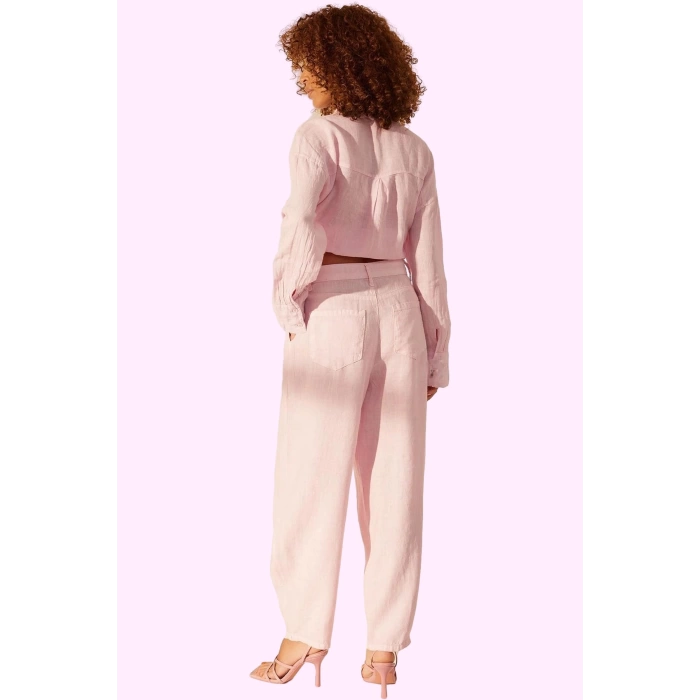 Kadın Keten Boyfriend Pantolon Yüksek Bel Geniş Paça Dokuma Kumaş Günlük Stil Modern Tasarım
