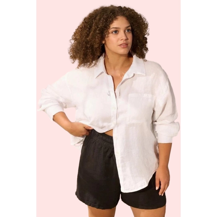 Kadın Keten Gömlek Oversize Kalıp Günlük ve Şık Kaliteli Malzeme Yaz Aylarının Vazgeçilmezi