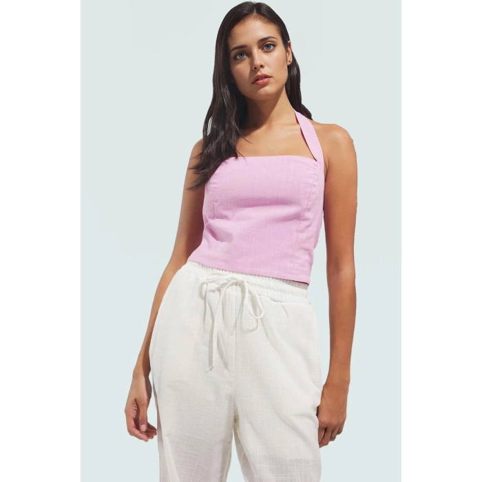 Kadın Keten Görünümlü Fitted Pamuklu Bluz Yazlık Casual Yüksek Kalite Şık Görünüm Trend Tasarım